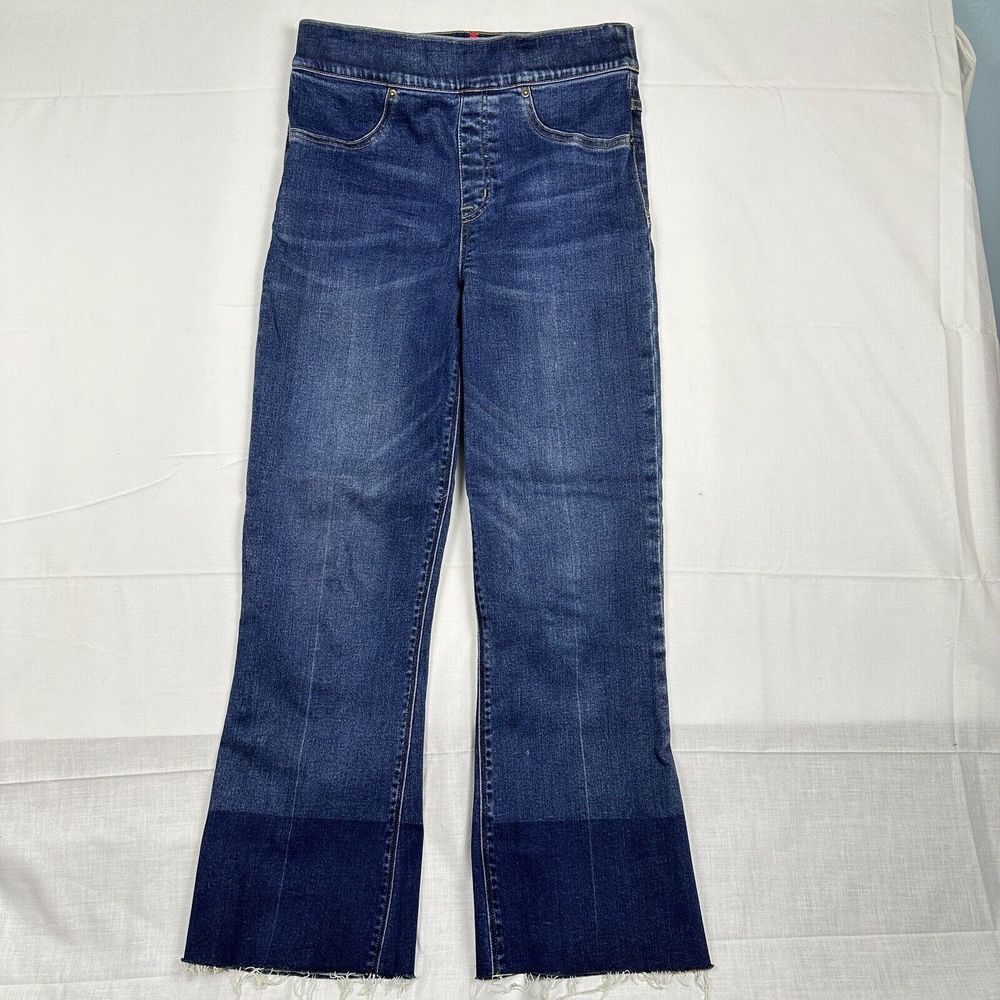 SPANX Dark Blue Ankle-Cropped Flare Jeans